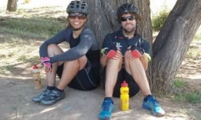 Holly Notcutt and Ed Anderson Cycling on the  tour with redspokes